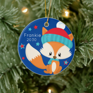 Aangepaste Baby Woodlands Fox Kerstmis Keramisch Ornament