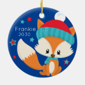 Aangepaste Baby Woodlands Fox Kerstmis Keramisch Ornament (Achterkant)