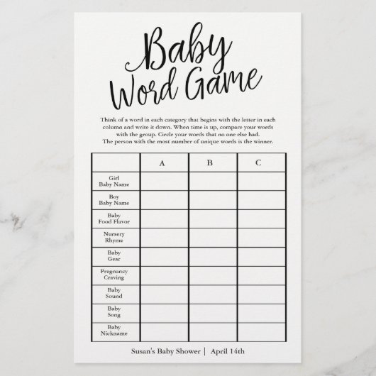 Aangepaste Baby Word-game-Kaart voor kleuren (Voorkant)