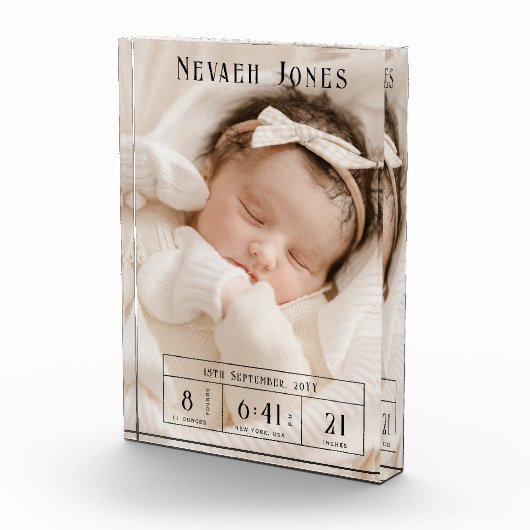 Aangepaste babyfoto geboorte statistieken fotoblok (Rechts)