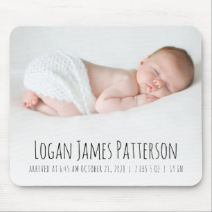 Aangepaste babyfoto geboorte statistieken handlett muismat