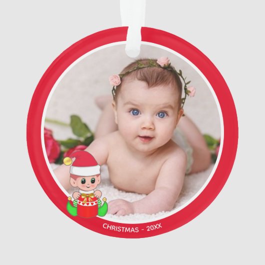 Aangepaste babyfoto met Kerstmis Elf Ornament (achterkant)