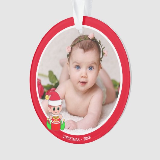 Aangepaste babyfoto met Kerstmis Elf Ornament (voorkant)
