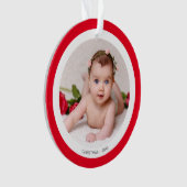 Aangepaste babyfoto met rood en wit frame ornament (voorkant)