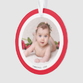 Aangepaste babyfoto met rood en wit frame ornament (voorkant)
