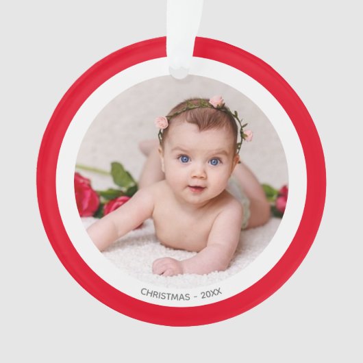 Aangepaste babyfoto met rood en wit frame ornament (voorkant)