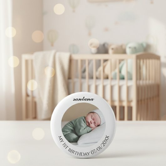 Aangepaste babyfoto verjaardagsknop ronde button 5,7 cm