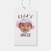 Aangepaste babygezicht foto tekst nieuwe oom cadeaulabel (Voorkant)