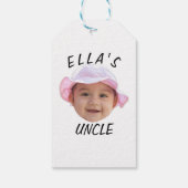 Aangepaste babygezicht foto tekst nieuwe oom cadeaulabel (Achterkant)