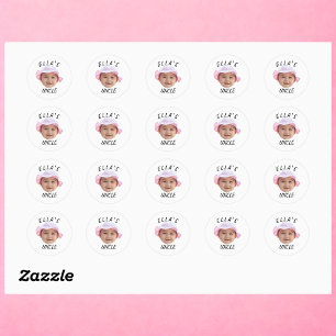 Aangepaste babygezicht foto tekst nieuwe oom ronde sticker
