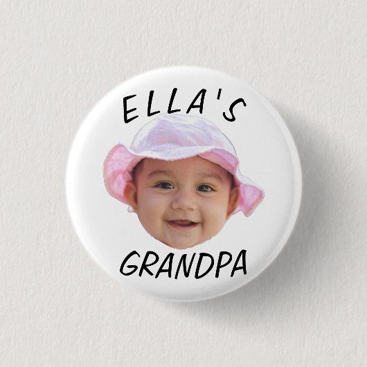 Aangepaste babygezicht foto tekst opa ronde button 3,2 cm (Voorkant)