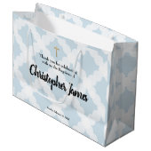 Aangepaste babyjongen baptisme Blue Gold Cross Groot Cadeauzakje (Voorkant Gekanteld)