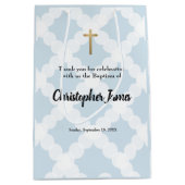Aangepaste babyjongen baptisme Blue Gold Cross Medium Cadeauzakje (Voorkant)
