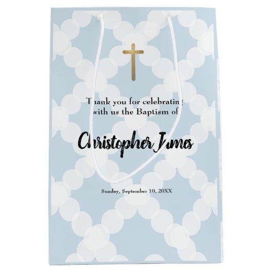 Aangepaste babyjongen baptisme Blue Gold Cross Medium Cadeauzakje (Voorkant)