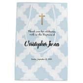 Aangepaste babyjongen baptisme Blue Gold Cross Medium Cadeauzakje (Achterkant)
