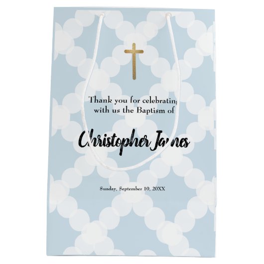 Aangepaste babyjongen baptisme Blue Gold Cross Medium Cadeauzakje (Achterkant)