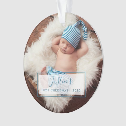 Aangepaste babyjongen Foto voor eerste kerstdag Ornament (voorkant)
