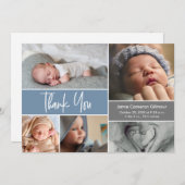 Aangepaste babyjongen Stusty Blue Shower Foto Bedankkaart (Voorkant / Achterkant)