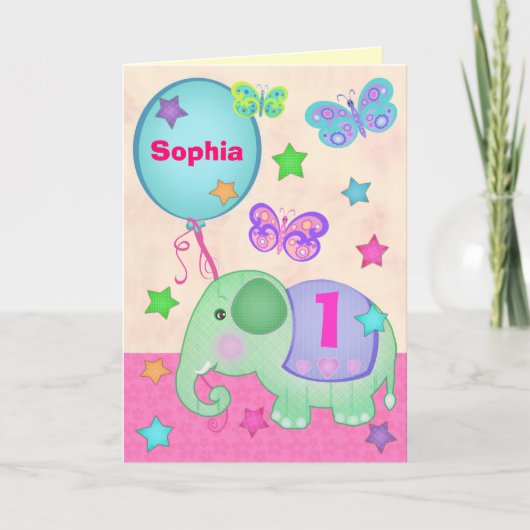 Aangepaste babymeisjeskaart voor eerste verjaardag kaart (Voorkant)