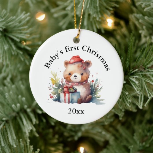 Aangepaste Baby's Eerste Kerst Beer Gifts Keramisch Ornament (Boom)