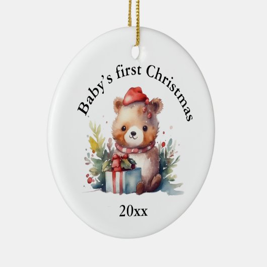 Aangepaste Baby's Eerste Kerst Beer Gifts Keramisch Ornament (Rechts)
