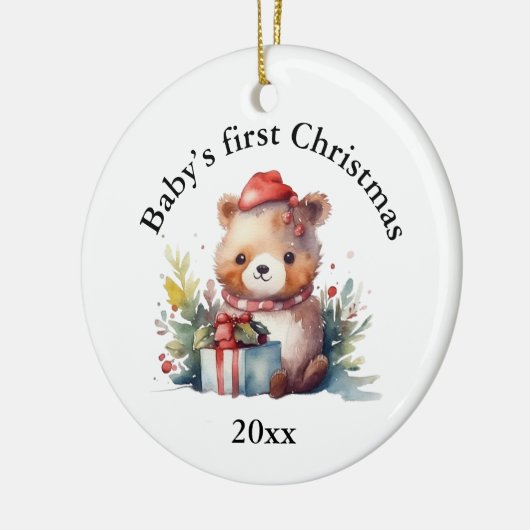 Aangepaste Baby's Eerste Kerst Beer Gifts Keramisch Ornament (Links)