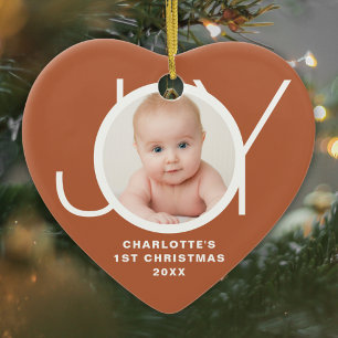 Aangepaste Baby's Eerste Kerst Foto Joy Terracotta Keramisch Ornament