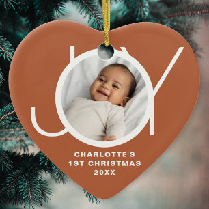 Aangepaste Baby's Eerste Kerst Foto Joy Terracotta Keramisch Ornament