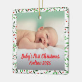 Aangepaste baby's eerste kerst foto naam keramisch ornament (Links)