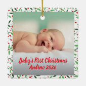 Aangepaste baby's eerste kerst foto naam keramisch ornament (Achterkant)