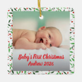 Aangepaste baby's eerste kerst foto naam keramisch ornament (Voorkant)