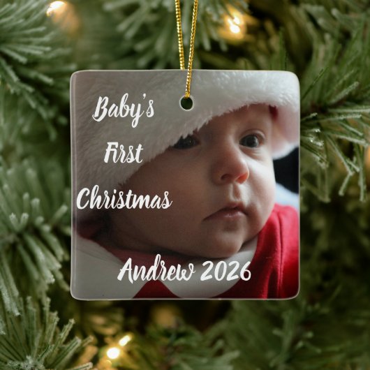 Aangepaste baby's eerste kerst foto naam keramisch ornament (Boom)