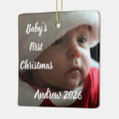 Aangepaste baby's eerste kerst foto naam keramisch ornament (Links)