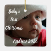 Aangepaste baby's eerste kerst foto naam keramisch ornament (Achterkant)