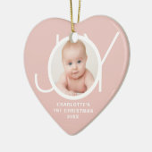 Aangepaste Baby's Eerste Kerst Foto Roze Keramisch Ornament (Links)