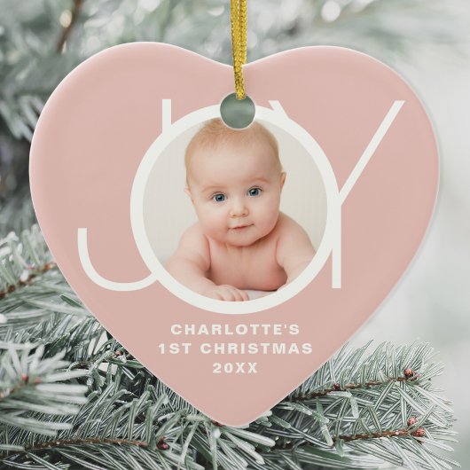 Aangepaste Baby's Eerste Kerst Foto Roze Keramisch Ornament