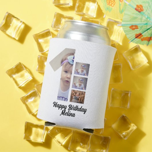 Aangepaste baby's eerste verjaardag 4 Fotocollage Blikjeskoeler (Insitu Zomer)