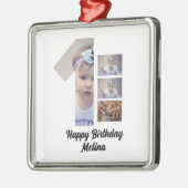 Aangepaste baby's eerste verjaardag 4 Fotocollage Metalen Ornament (Links)