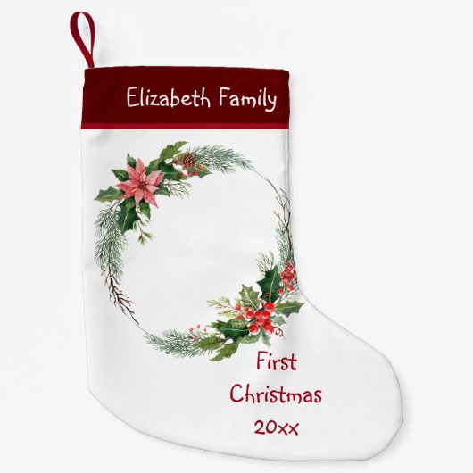 Aangepaste Baby's Foto Eerste Kerstmis - Naam Jaar Kleine Kerstsok (Voorkant)