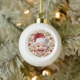 Aangepaste Baby's Santa Hat Eerste Kerstfoto Keramische Bal Ornament