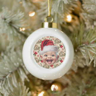 Aangepaste Baby's Santa Hat Eerste Kerstfoto Keramische Bal Ornament