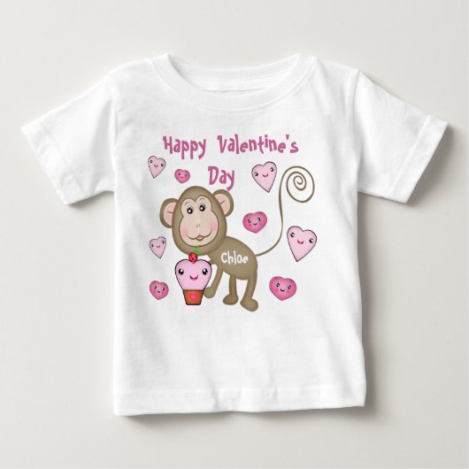 Aangepaste baby's Valentijnsdag aap T-shirt (Voorkant)