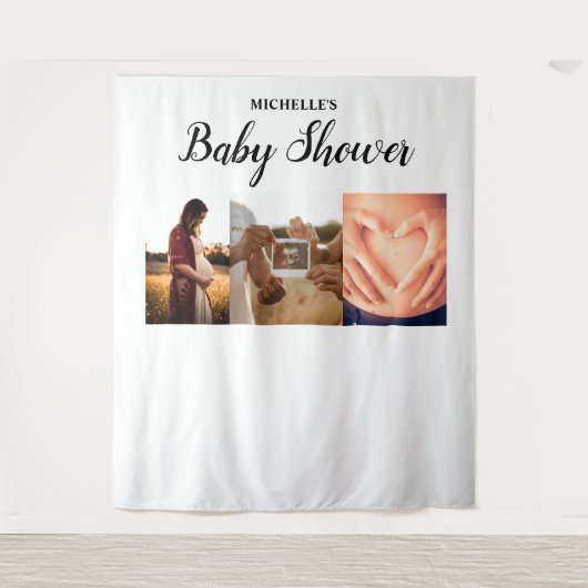 Aangepaste babyshower naam meerdere foto's aanstaa wandkleed (Voorkant)