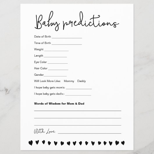 Aangepaste babyvoorspellingen baby shower spel neu flyer (Voorkant)