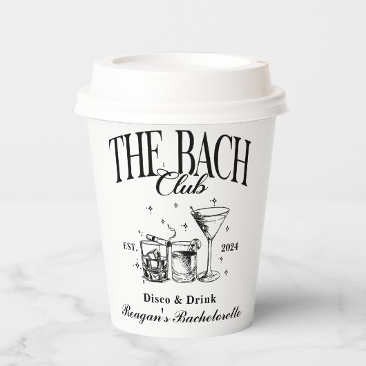 Aangepaste Bach Club Bachelorette Retro Cocktail Z Papieren Bekers (Voorkant)