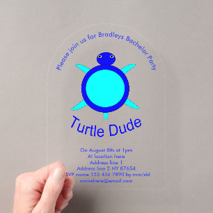 Aangepaste Bachelor Party voor blauwe schildpad Acryl Uitnodigingen