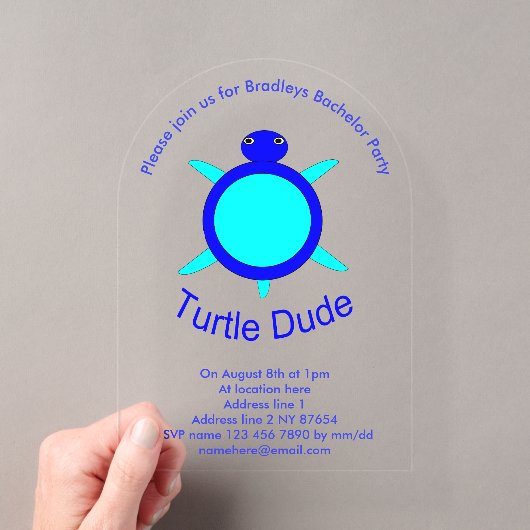 Aangepaste Bachelor Party voor blauwe schildpad Acryl Uitnodigingen (Insitu (Draagbaar))