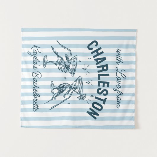 Aangepaste Bachelorette Pastel Stripes Martini Che Wandkleed (Voorkant (horizontaal))