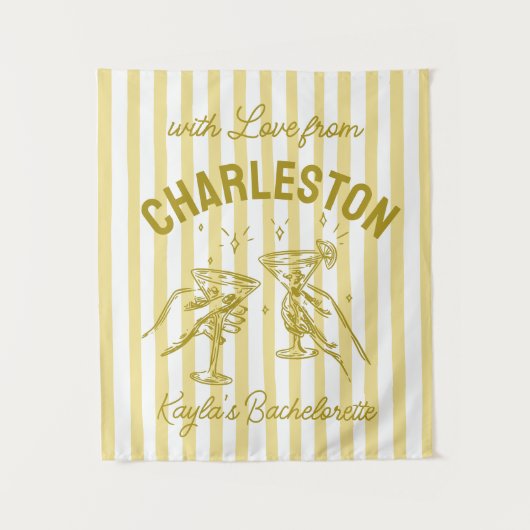Aangepaste Bachelorette Pastel Stripes Martini Che Wandkleed (Voorkant)