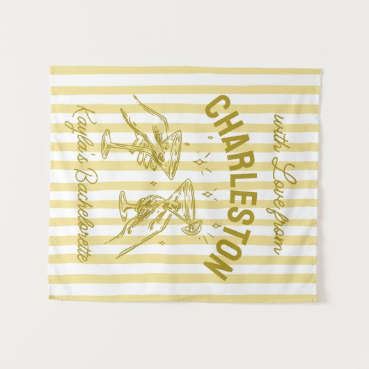 Aangepaste Bachelorette Pastel Stripes Martini Che Wandkleed (Voorkant (horizontaal))